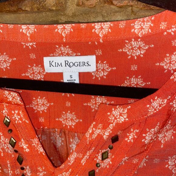 Kim Rogers Coral White Print Embellished Blouse Women's Size Small - Picture 4 of 6